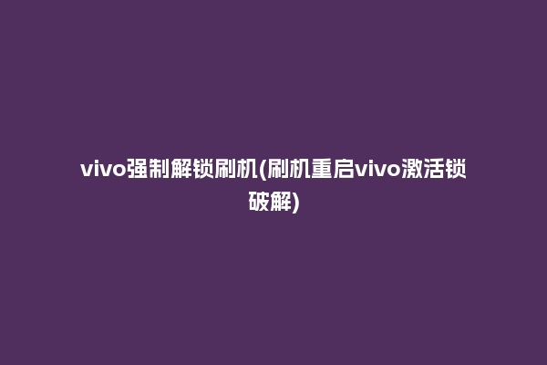 vivo强制解锁刷机(刷机重启vivo激活锁破解)