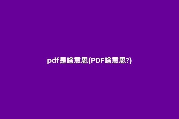 pdf是啥意思(PDF啥意思?)