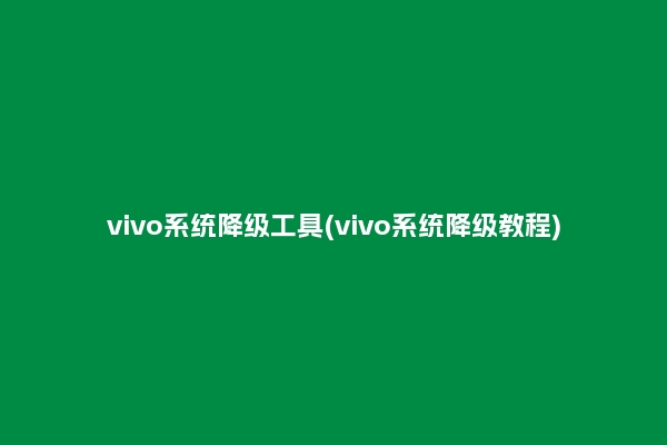 vivo系统降级工具(vivo系统降级教程)