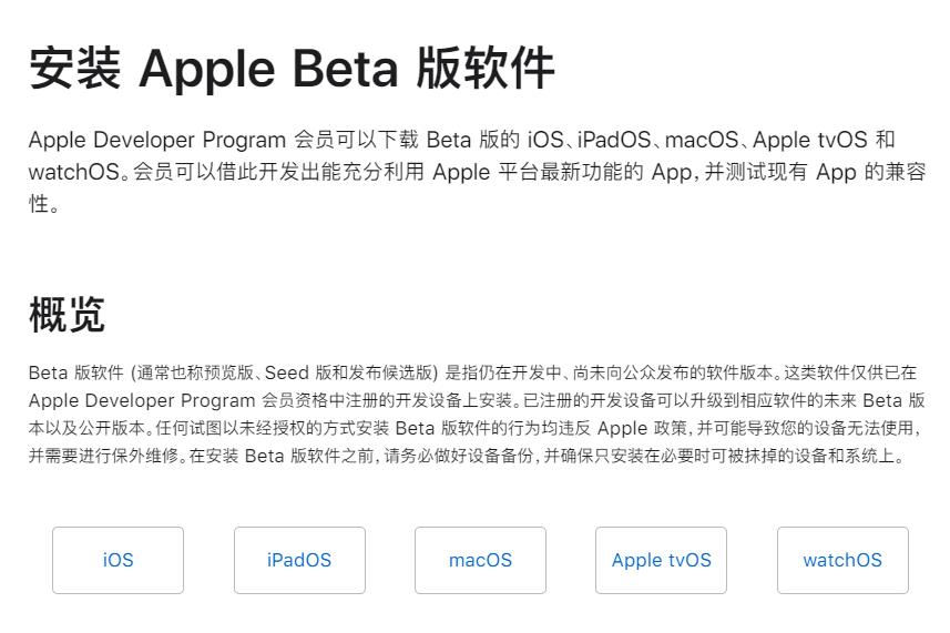 安装 Apple Beta 版软件