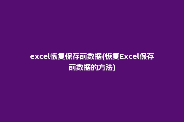 excel恢复保存前数据(恢复Excel保存前数据的方法)