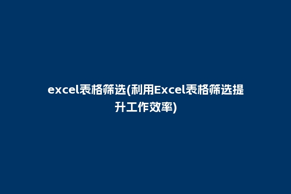 excel表格筛选(利用Excel表格筛选提升工作效率)