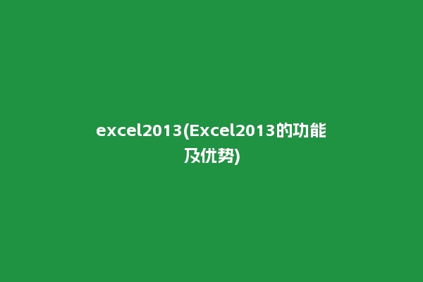 excel2013(Excel2013的功能及优势)