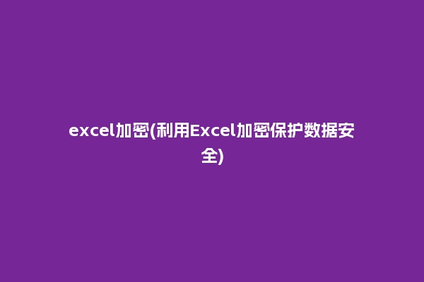 excel加密(利用Excel加密保护数据安全)