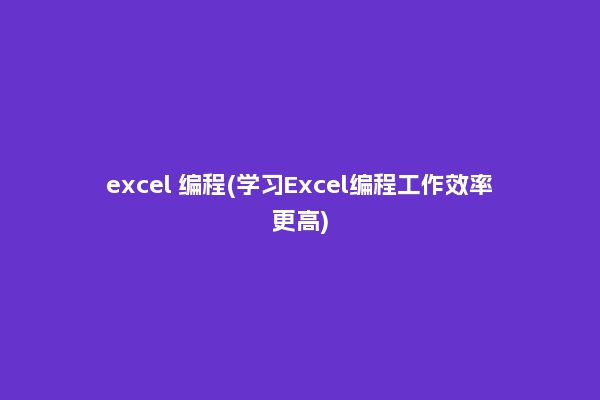 excel 编程(学习Excel编程工作效率更高)