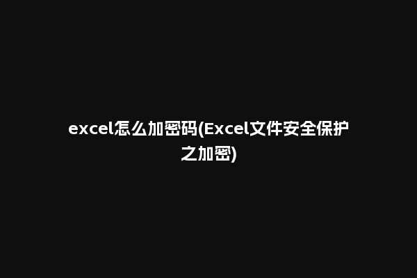 excel怎么加密码(Excel文件安全保护之加密)