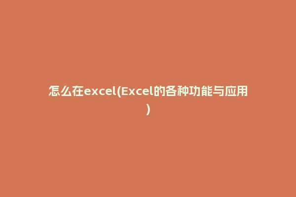 怎么在excel(Excel的各种功能与应用)