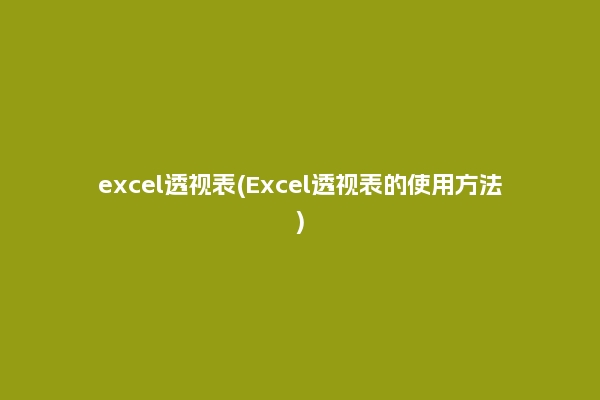 excel透视表(Excel透视表的使用方法)
