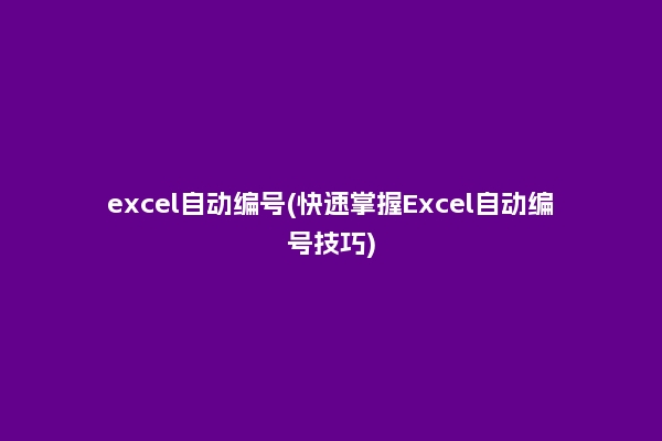 excel自动编号(快速掌握Excel自动编号技巧)