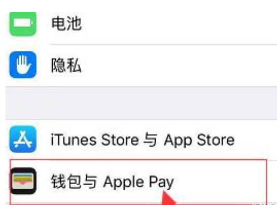 2、进入到【设置主页界面】后，在下方选项列中找到【钱包与Apple Pay】选项点击打开。

